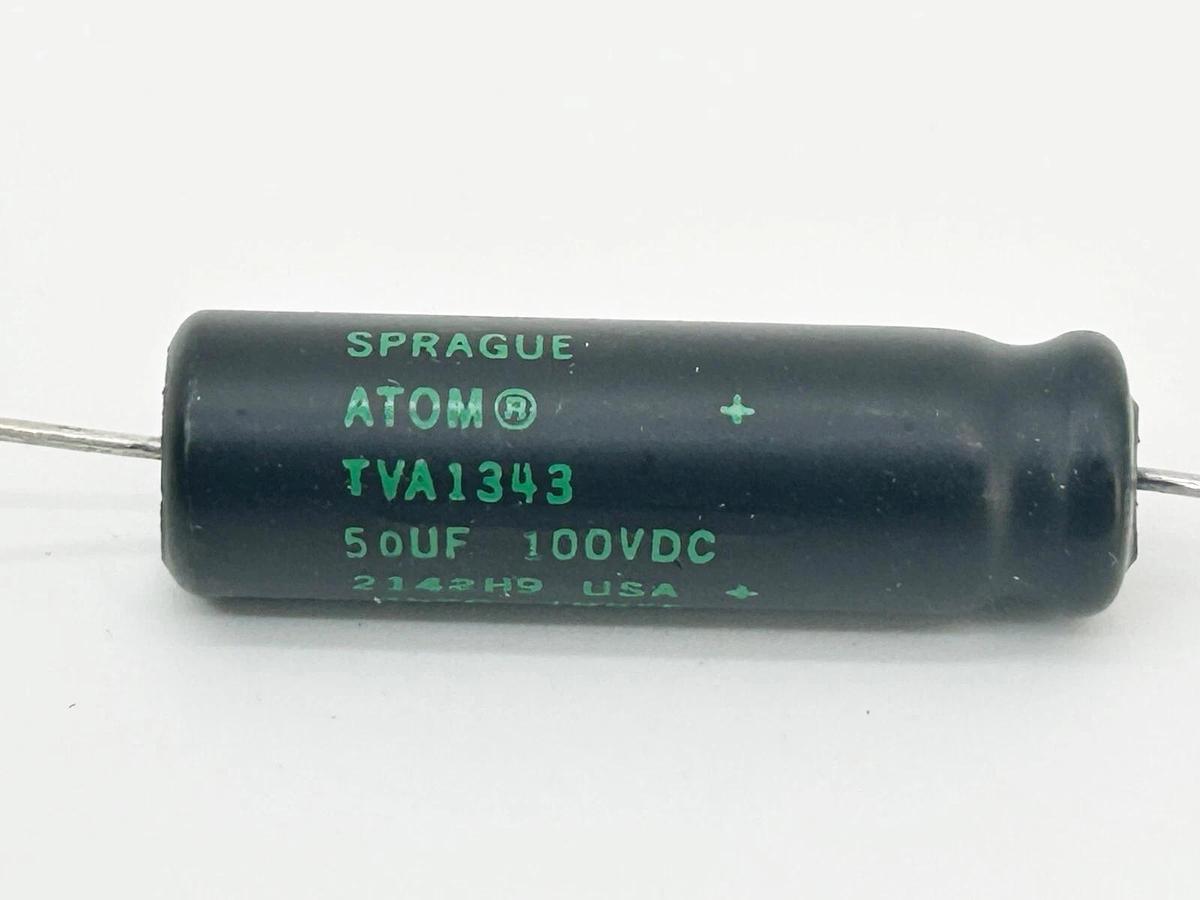 New Lot of 2 Sprague TVA1343 Capacitor 100V 50UF