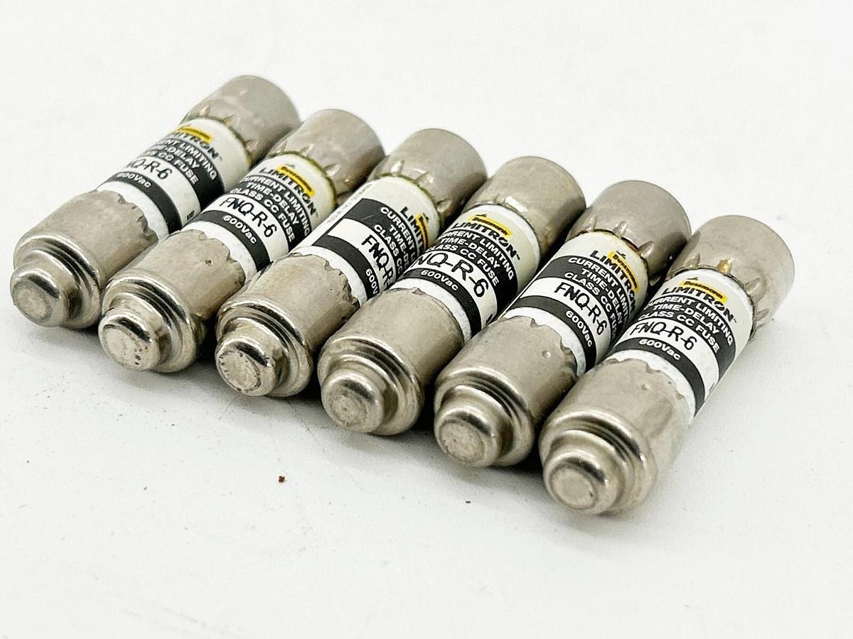 New Lot of 6 Bussmann FNQ-R-6 Time Delay Fuse 6A 600V