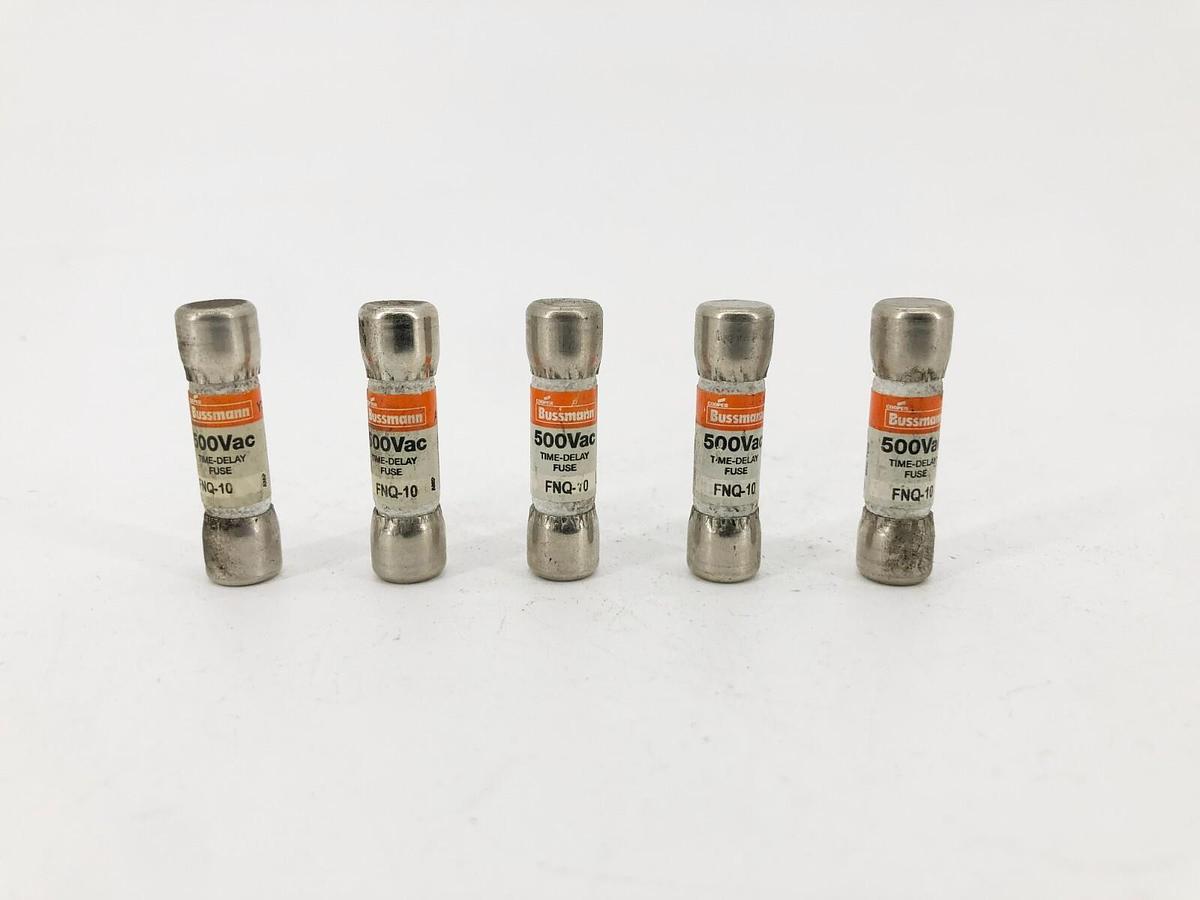 Lot of 5 New Bussmann FNQ-10 Time Delay Fuses 10 A 500VAC