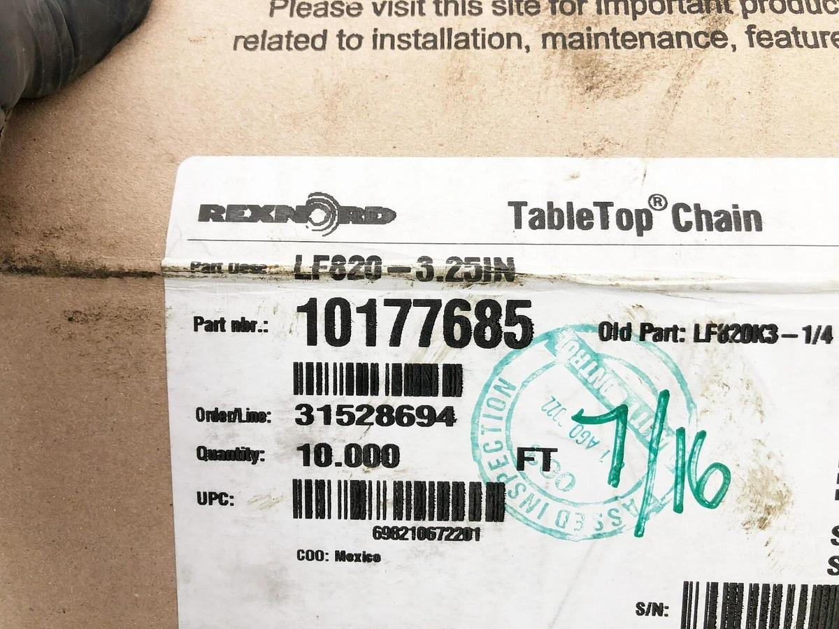 New Rexnord LF820-3.25IN Tabletop Chain 3-1/4" x 10ft Length 10177685