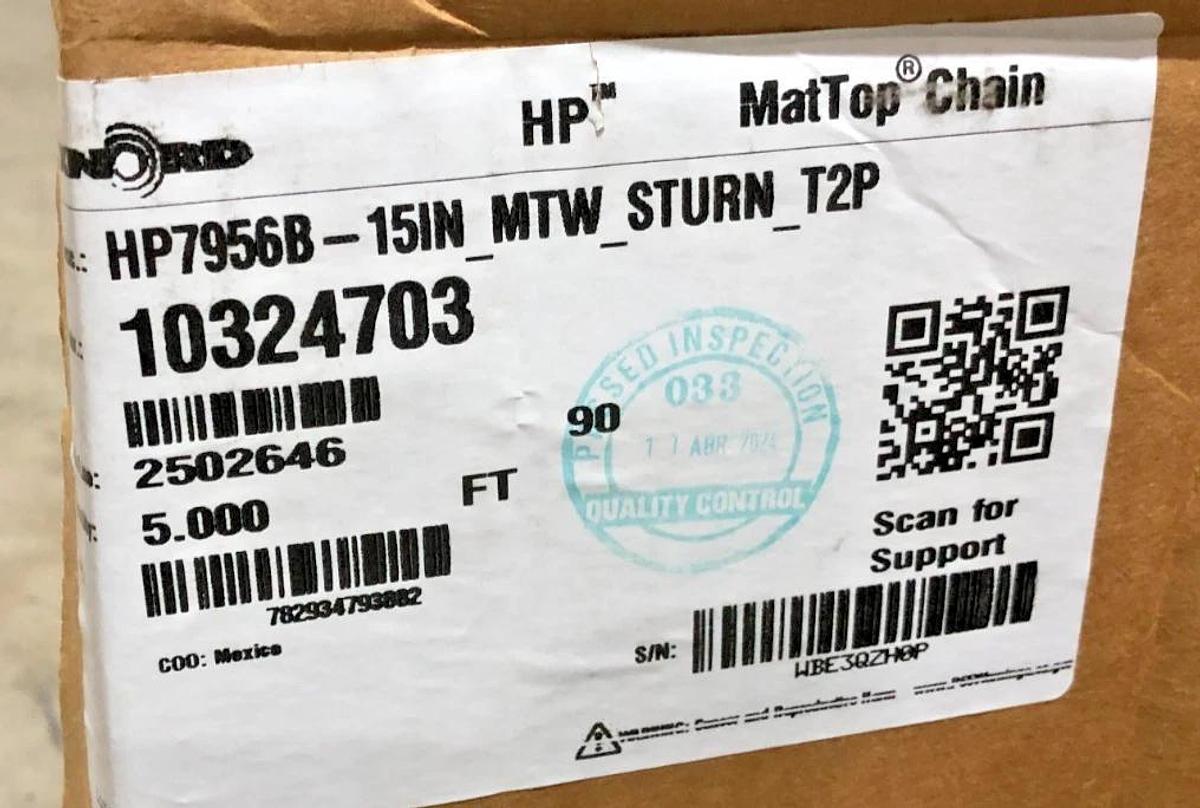 New Rexnord 10324703 Conveyor Chain HP7956B-15IN-MTW-STURN-T2P 15" W x 5FT L