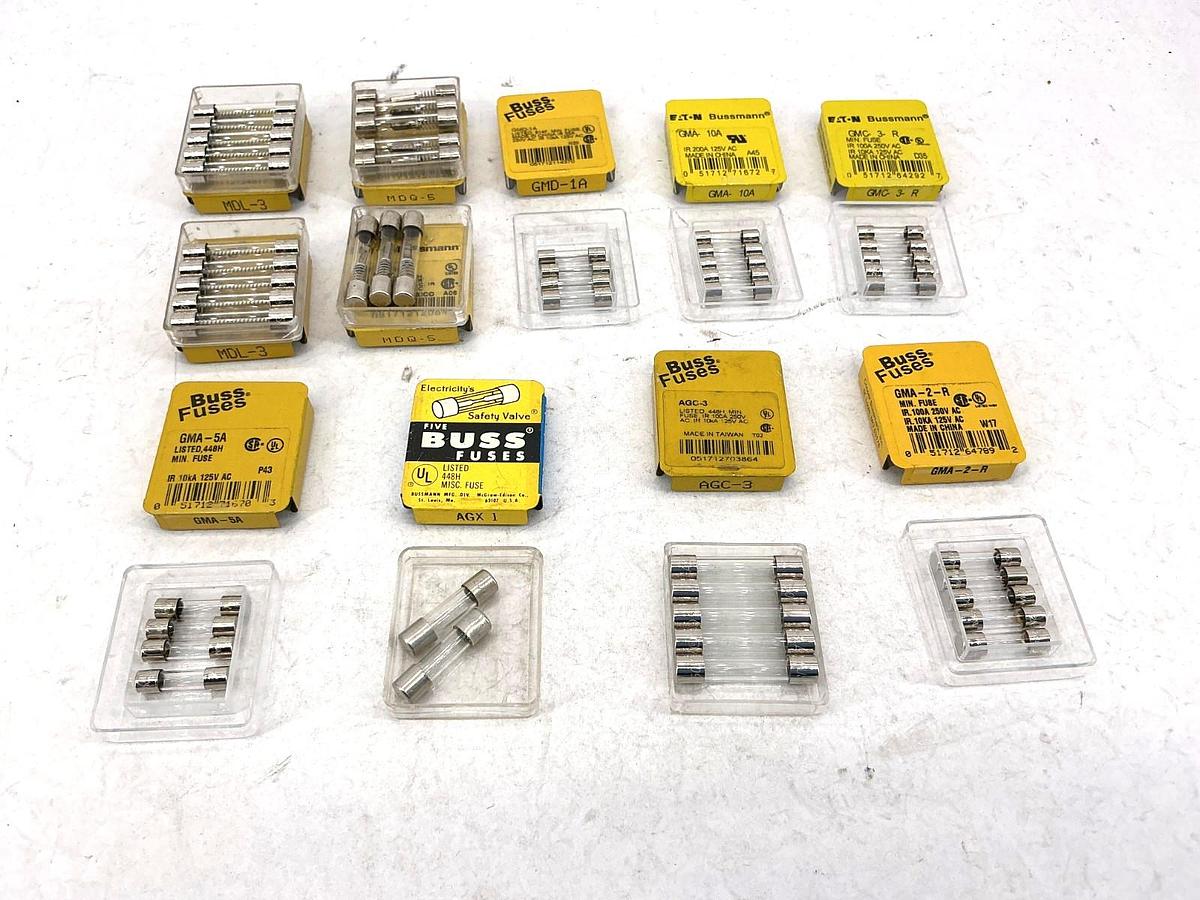Lot of New Random Assorted Bussmann Mini Glass Fuses AGC AGX GMA GMC GMD MDL MDQ