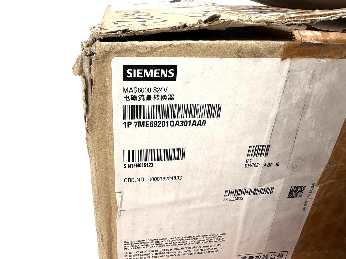 New Siemens 7ME69201QA301AA0 Flow Transmitter Sitrans FM Mag 6000 24V 10W