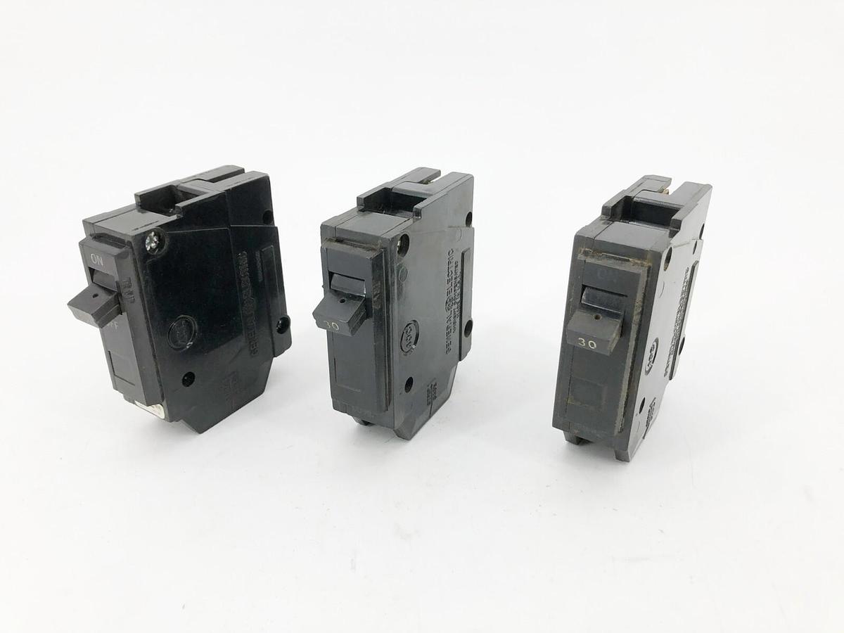 Used Lot of 3 GE General Electric TQL1130 Circuit Breakers 30A 120VAC 1 Pole