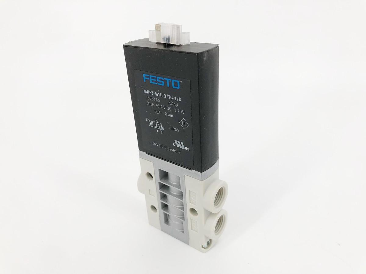New Festo MHE3-M1H-3/2G-1/8 Solenoid Valve 21.6-26.4VDC 3.7W 525146 - No Box