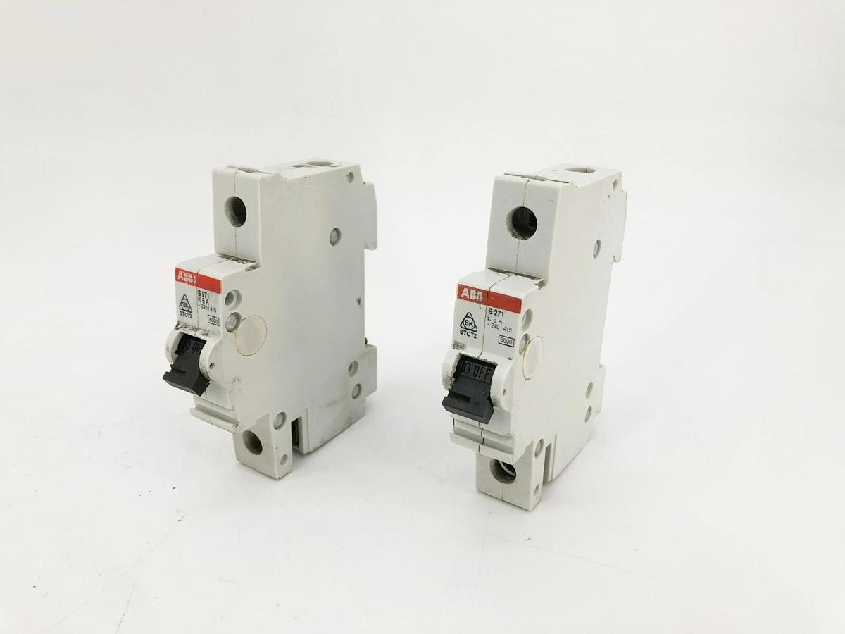 Used Lot of 2 ABB S271 K6A Single Pole Breakers 240/415V