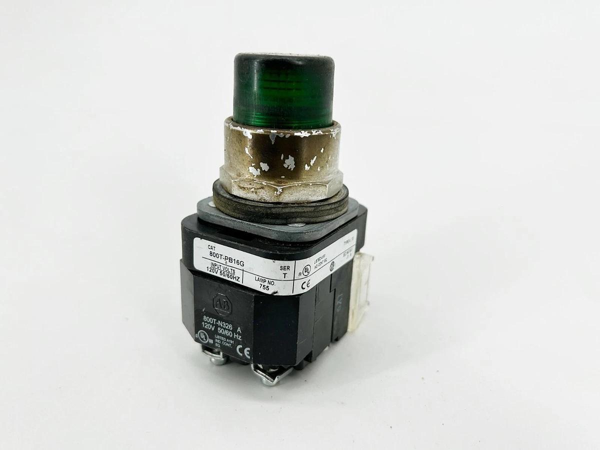 Used Allen Bradley 800T-PB16G Push Button 30mm Illuminated 120V 50/60Hz Ser.T