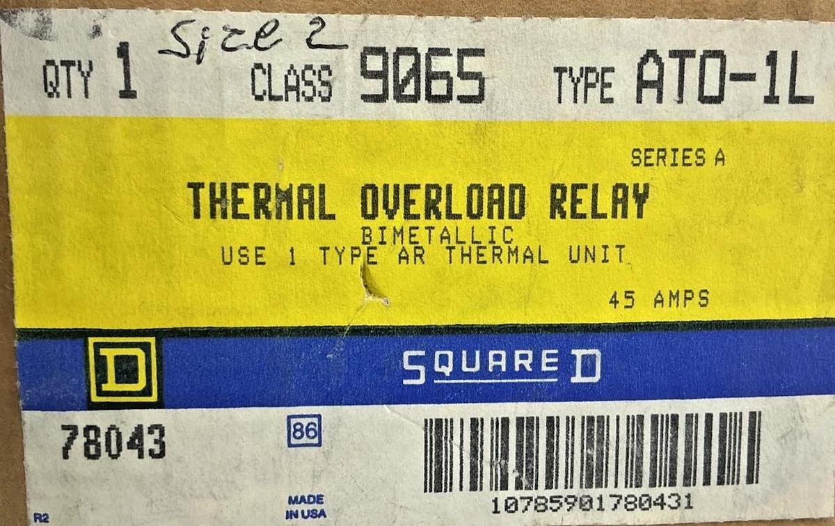 New Square D 9065ATO-1L Ser A Thermal Overload Relay Bimetallic 45A 600V 78043