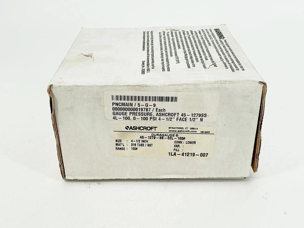 New Ashcroft 45-1279-SS-02L-100# Pressure Gauge 4-1/2" 100PSI 316 Tube