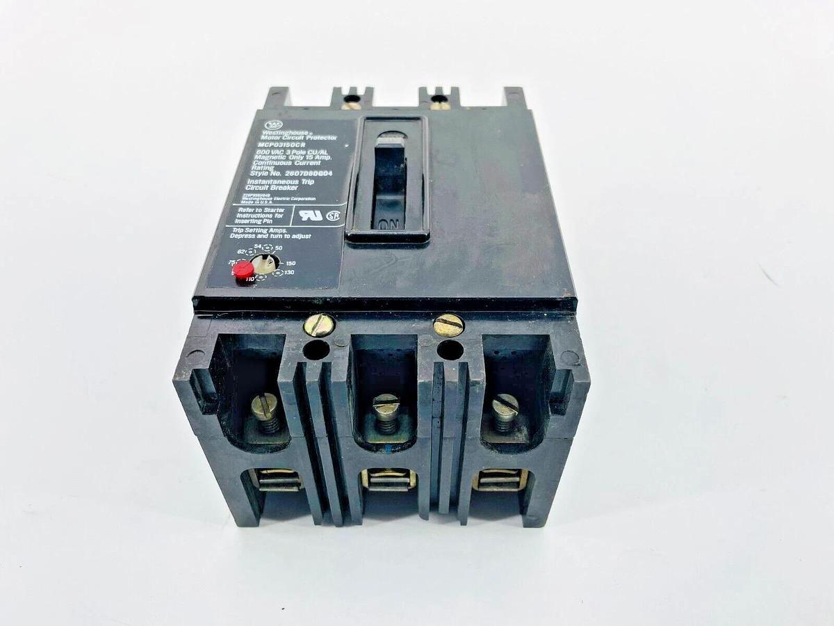 Used Westinghouse MCP03150CR Circuit Breaker Motor Protector 600VAC 3P 15A