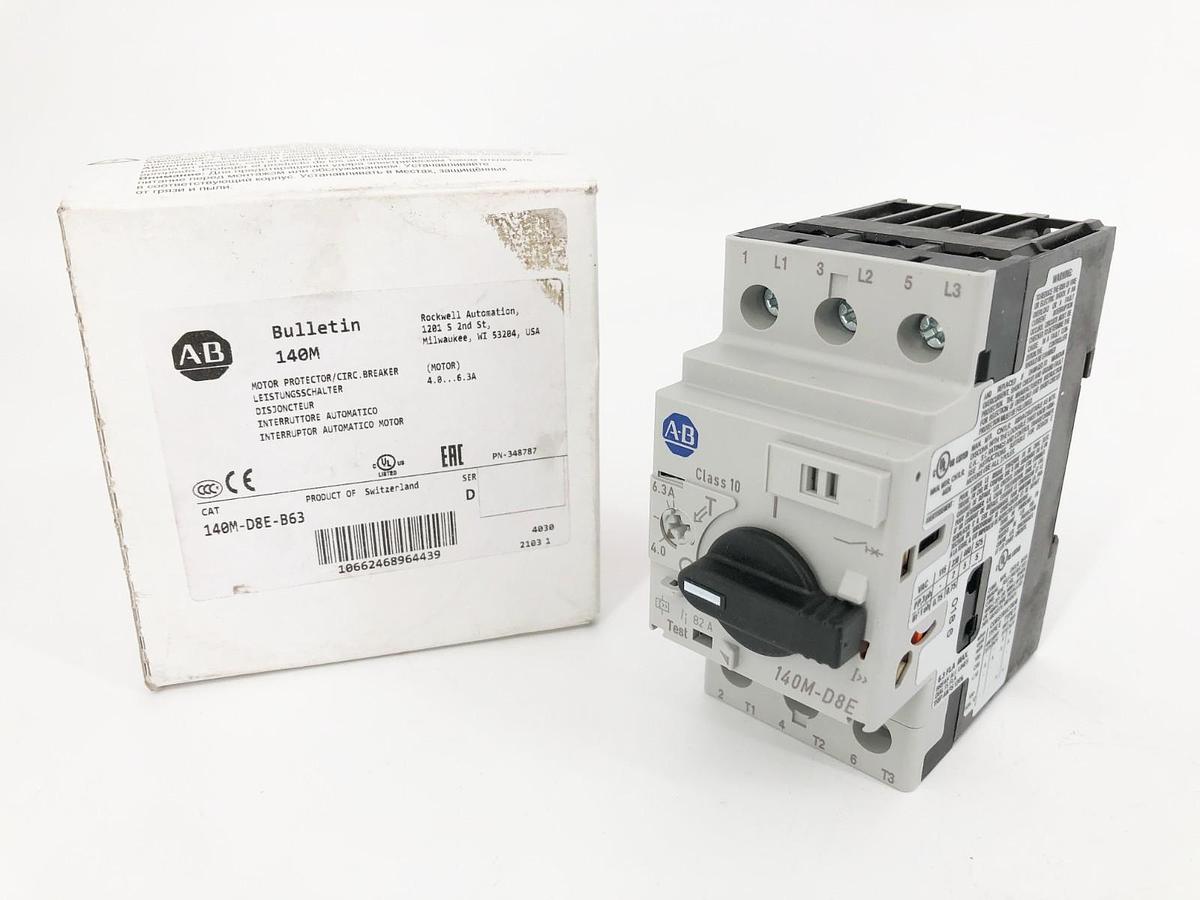 New Allen Bradley 140M-D8E-B63 Ser. D Motor Protector Breaker 4-6.3A