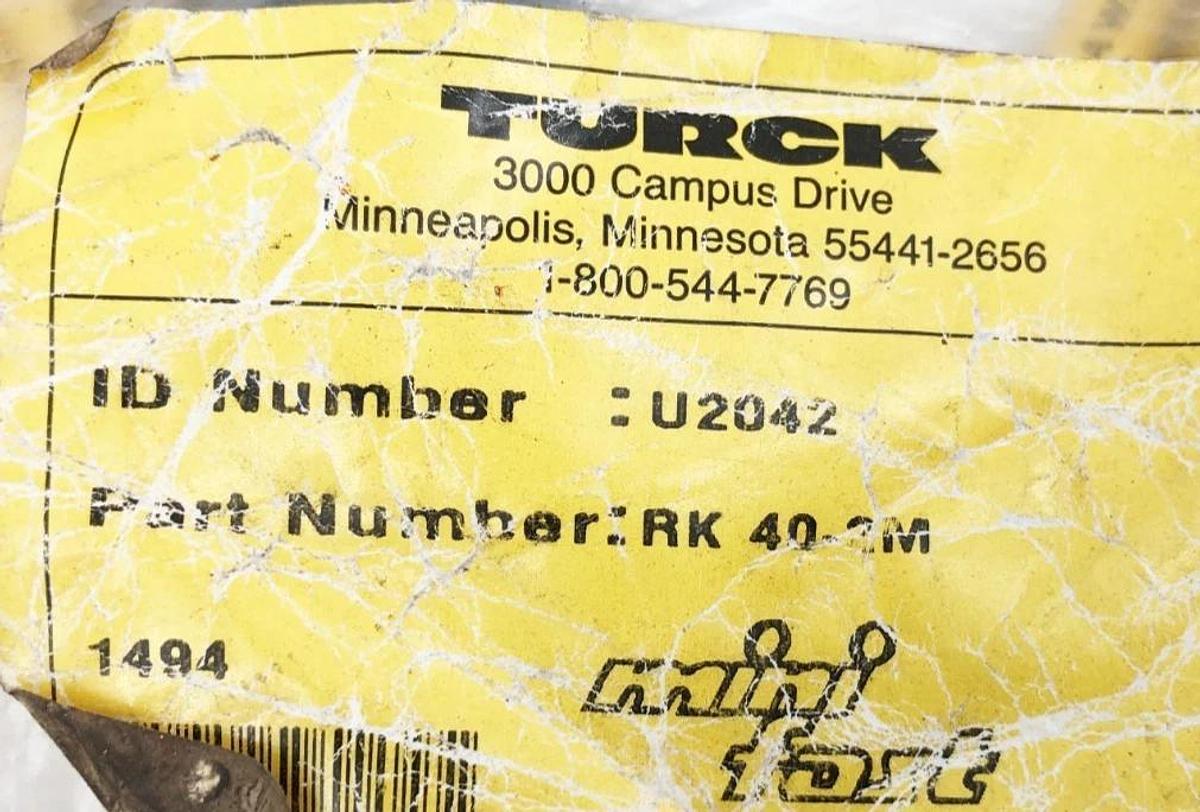New Turck RK 40-2M Cordset 7/8" Straight Female 4 Wire 18AWG 2m U2042