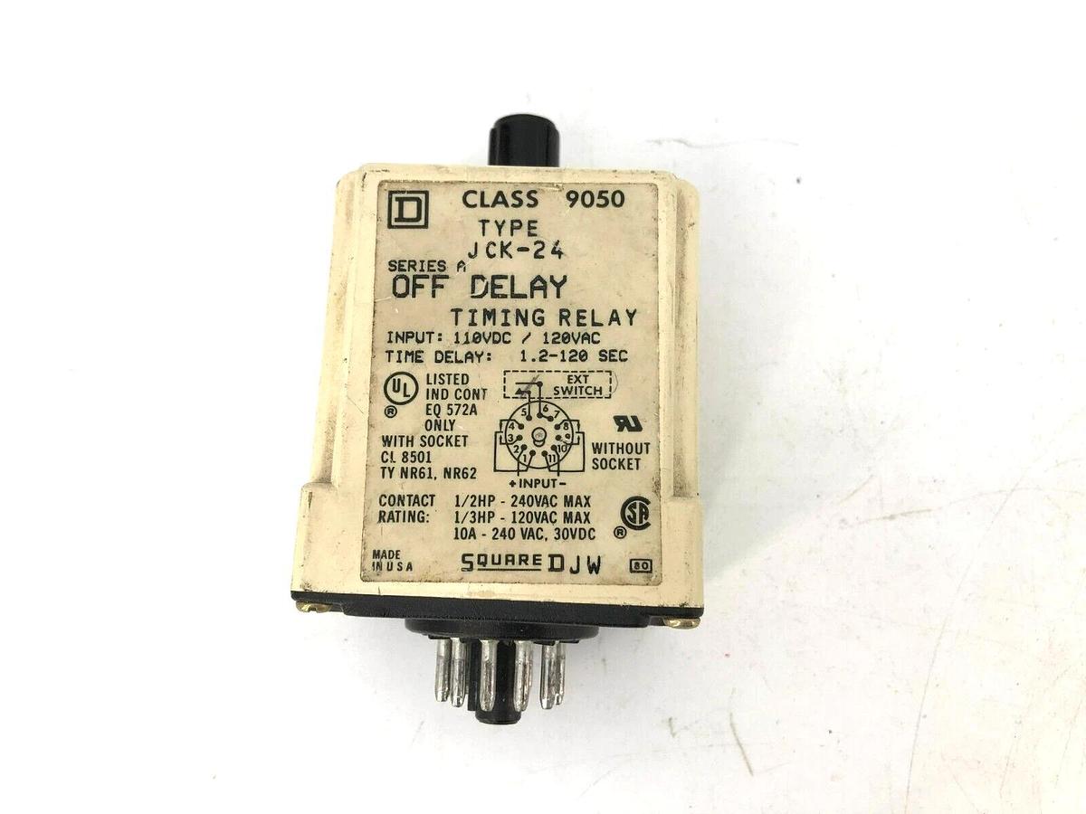 Used Square D 9050JCK-24 Ser. A Timer Relay 110VDC/120VAC 1.2-120Sec.