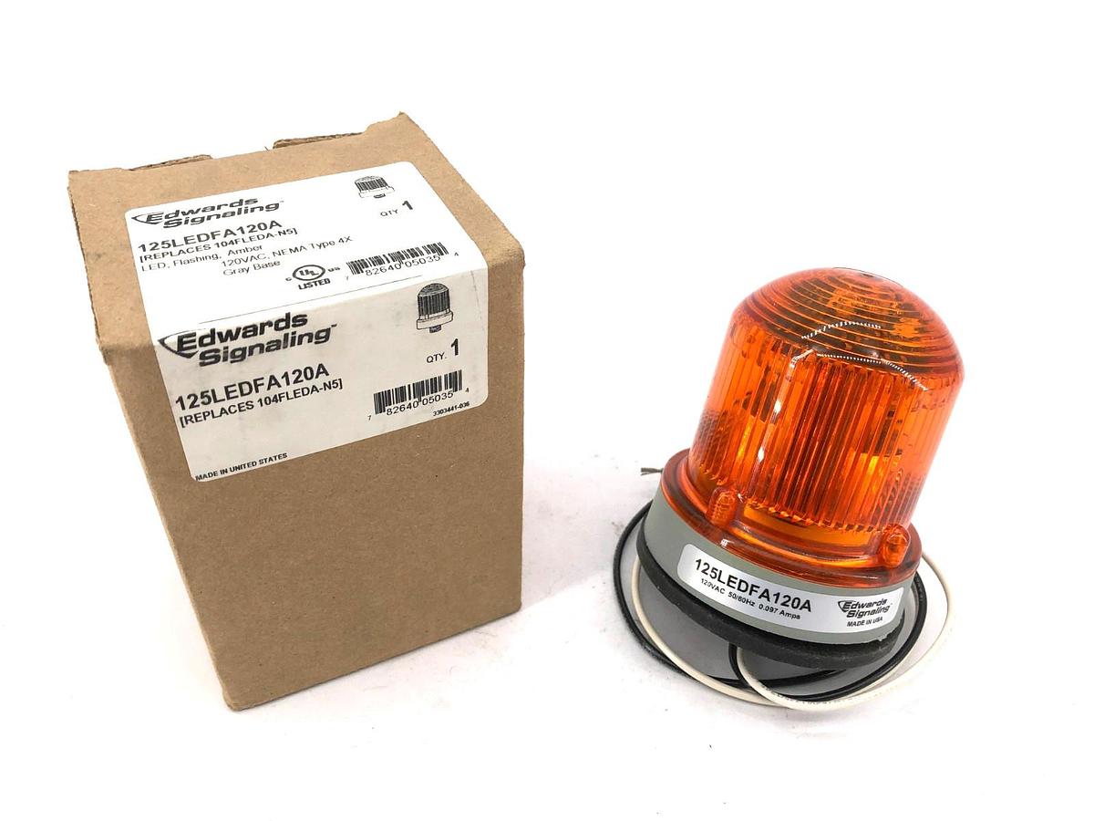 New Edwards Signaling 125LEDFA120A Flashing LED Amber 120VAC 104FLEDA-N5