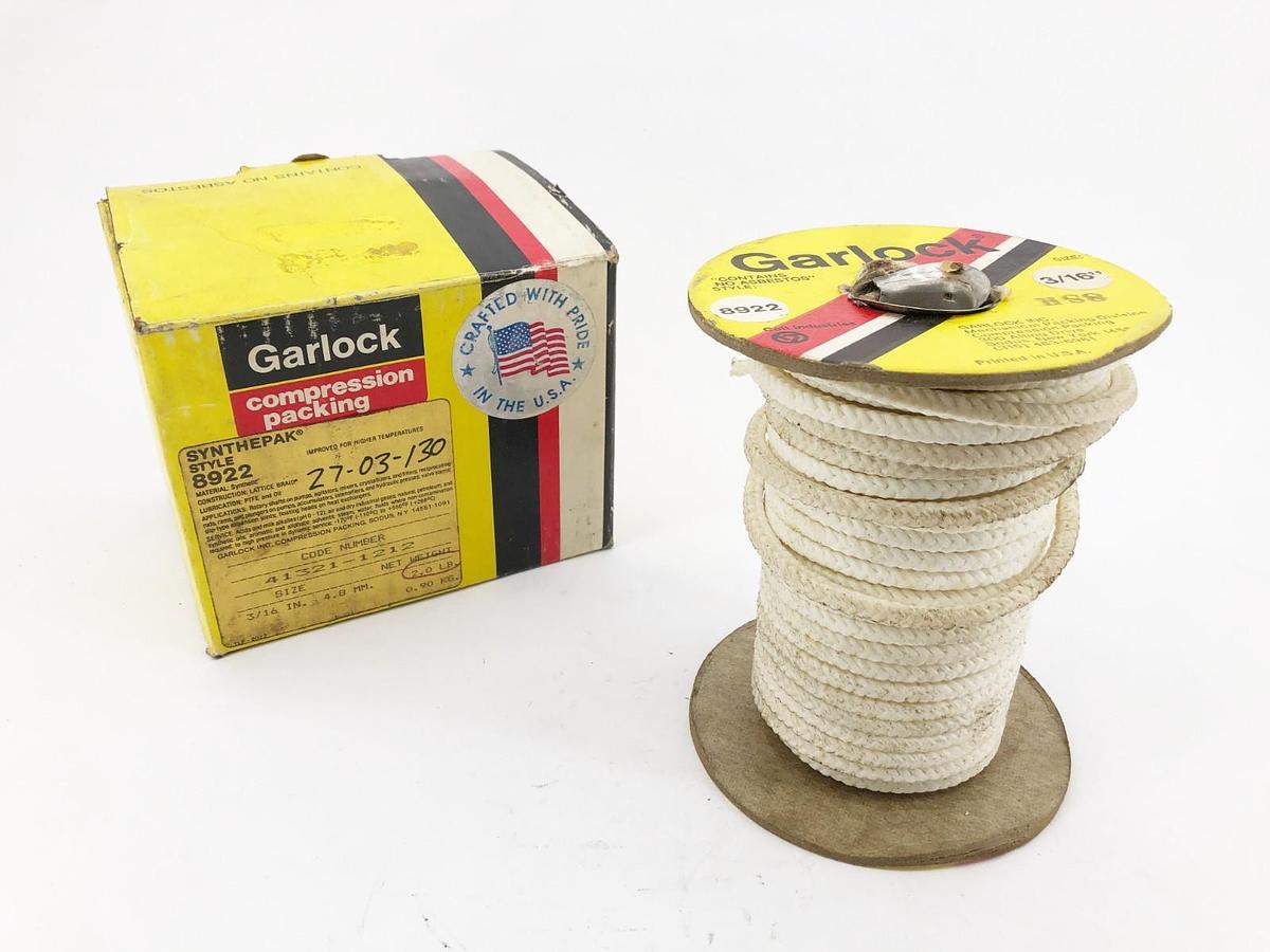 New Garlock 8922 Compression Packing 3/16" 41321-1212 1.625LB Partial Reel