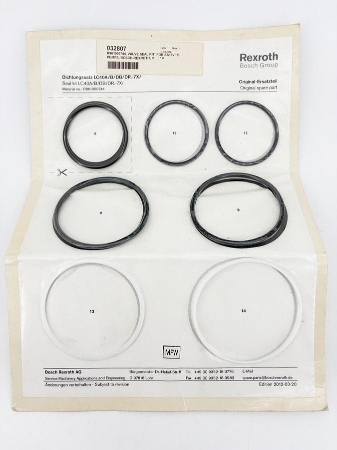 New Bosch Rexroth R961000744 Seal Kit LC40A/B/DB/DR.-7X/