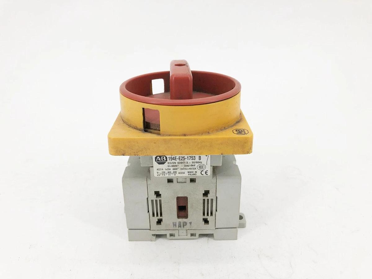 Used Allen Bradley Ser. B 194E-E25-1753 Rotary Control Load Switch 25A 600VAC