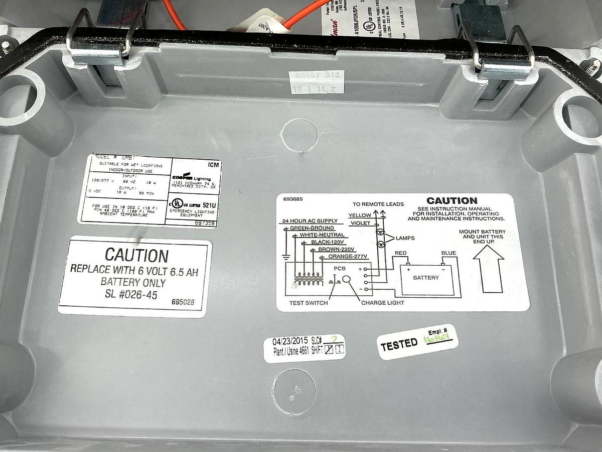 New Cooper Lighting UMB1 Sure-Lites Wet Location Emergency Light 6V 18W Max