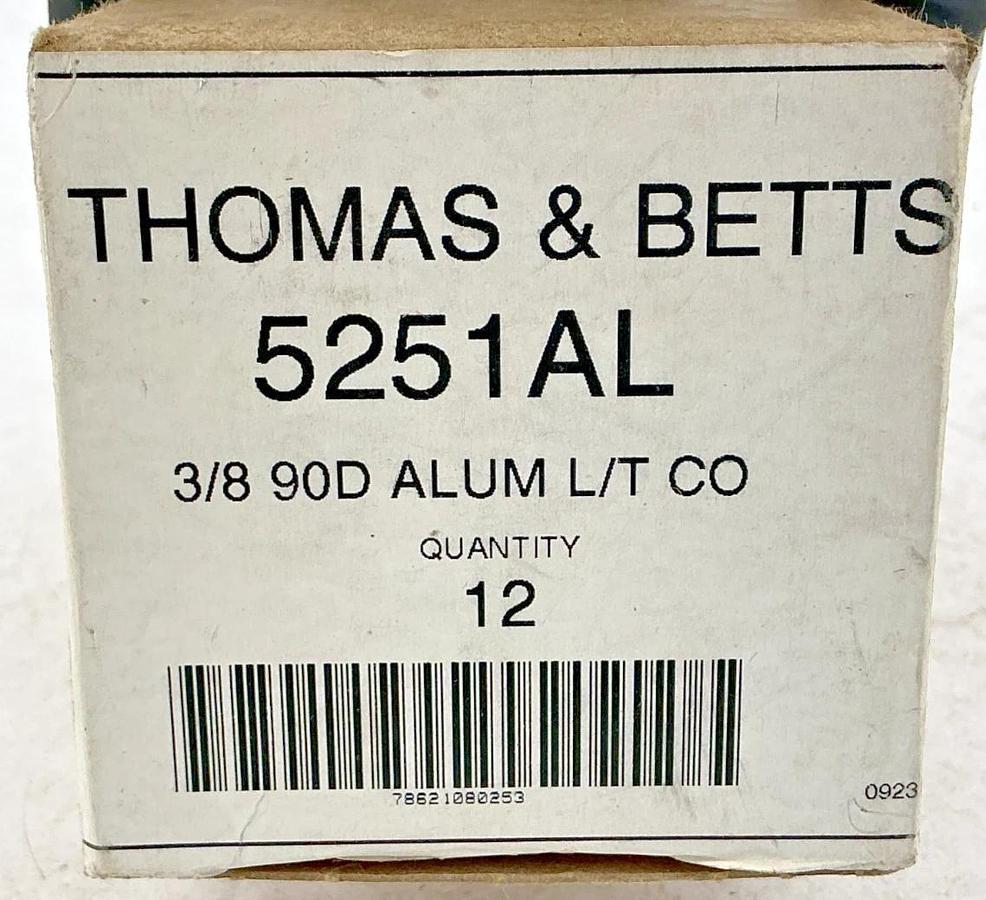 Box of 12 New Thomas & Betts 5251AL 3/8" 90Degree Aluminum Liquidtight Connector