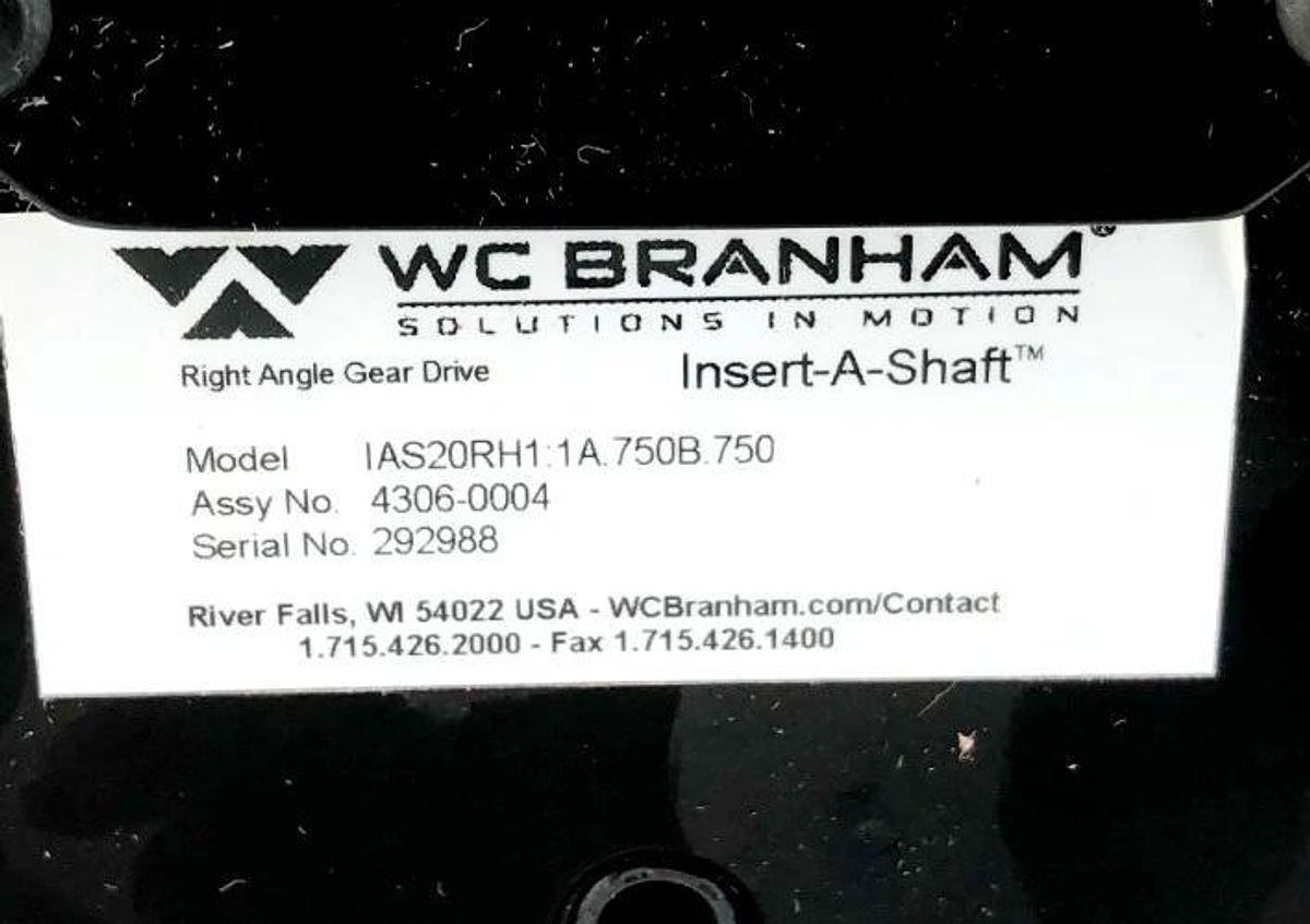 New WC Branham IAS20RH1:1A.75B.750 Gearbox 3/4" Bore 1:1 4306-0004 - No Box