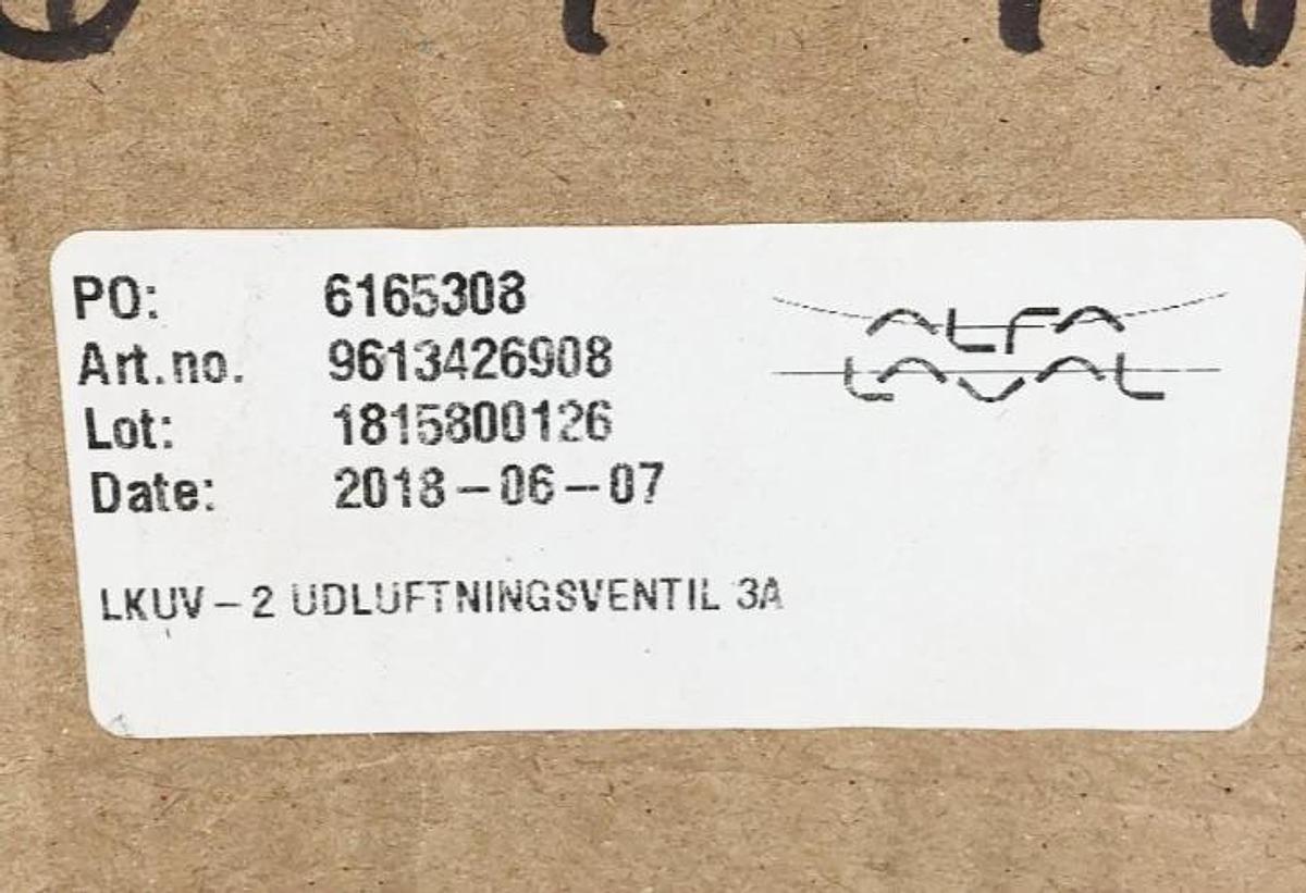 New Alfa Laval LKUV-2 Air Relief Valve 9613426908