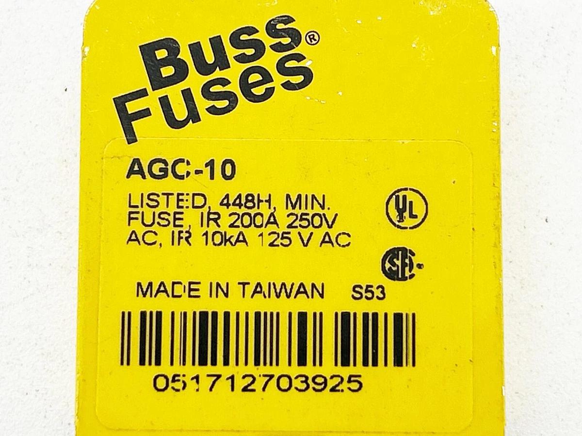 New Lot of 13 Bussmann AGC-10 Glass Fuse 10A 250V