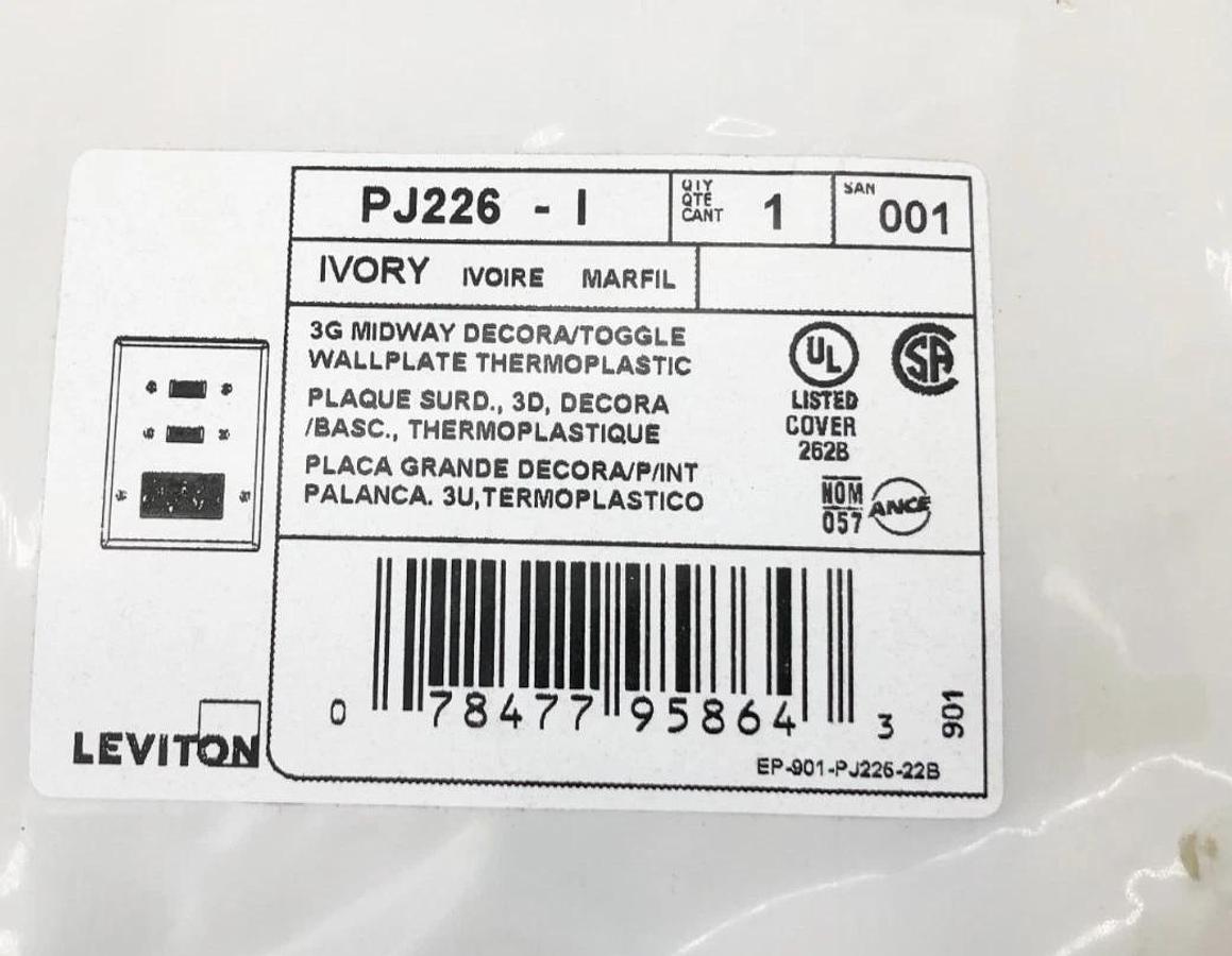 Lot of 5 New Leviton PJ226-I Ivory 3-Gang Midway Decora/Toggle Wall Plates