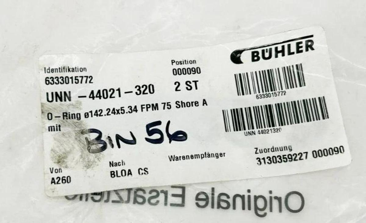 Lot of 4 New Buhler UNN-44021-320 O-Rings 142.24x5.34 FPM 75 Shore A