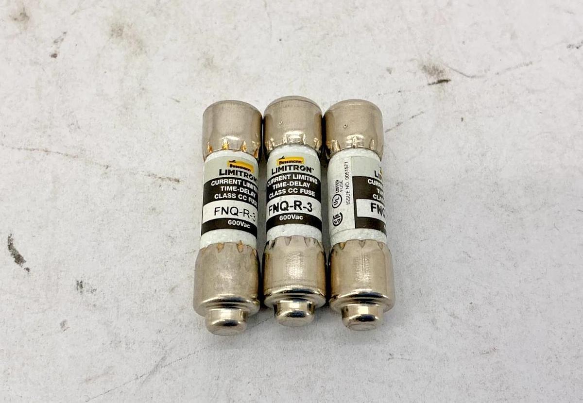 Lot of 3 New Bussmann FNQ-R-3 Limitron Current-Limiting Class CC Fuse 3A 600V