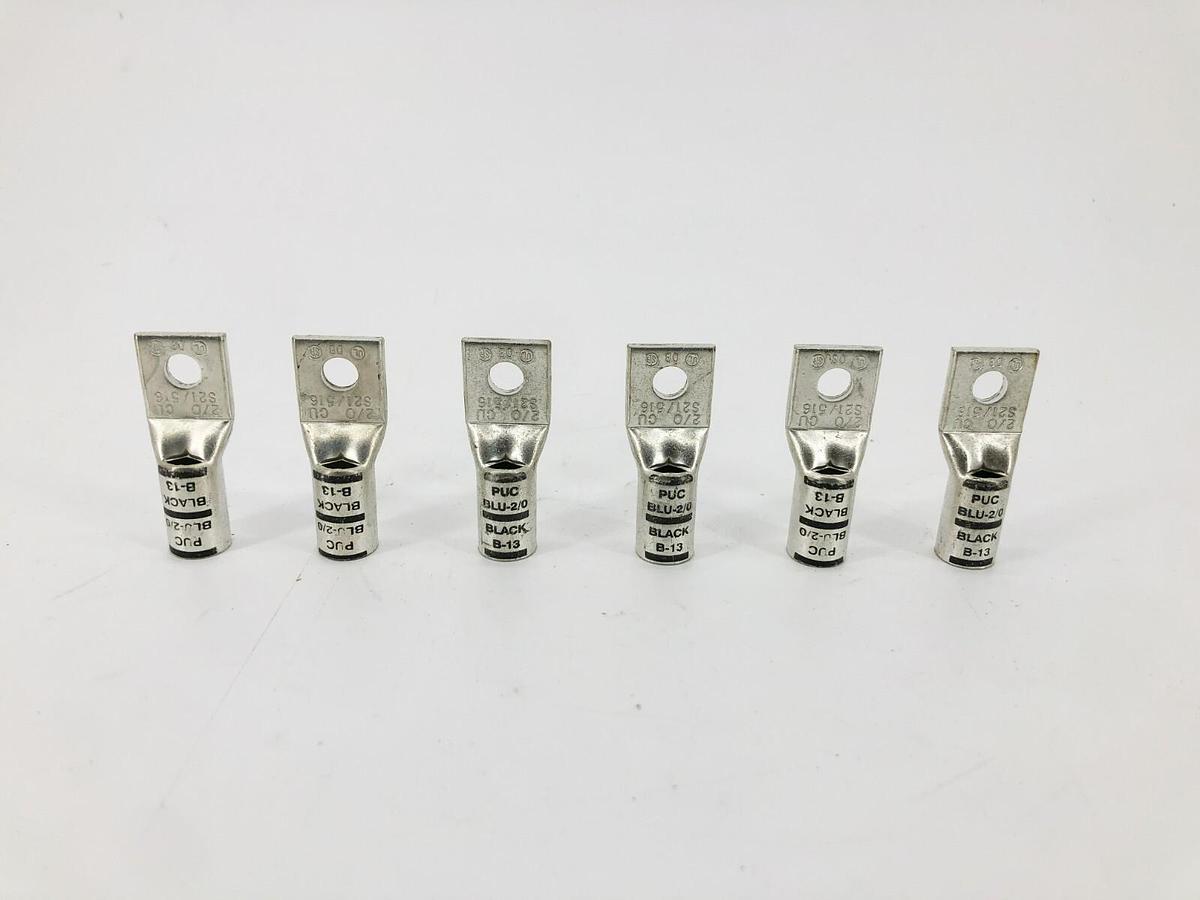 Lot of 6 New Penn-Union BLU-2/0 1-Hole Crimp Lugs Black B-13