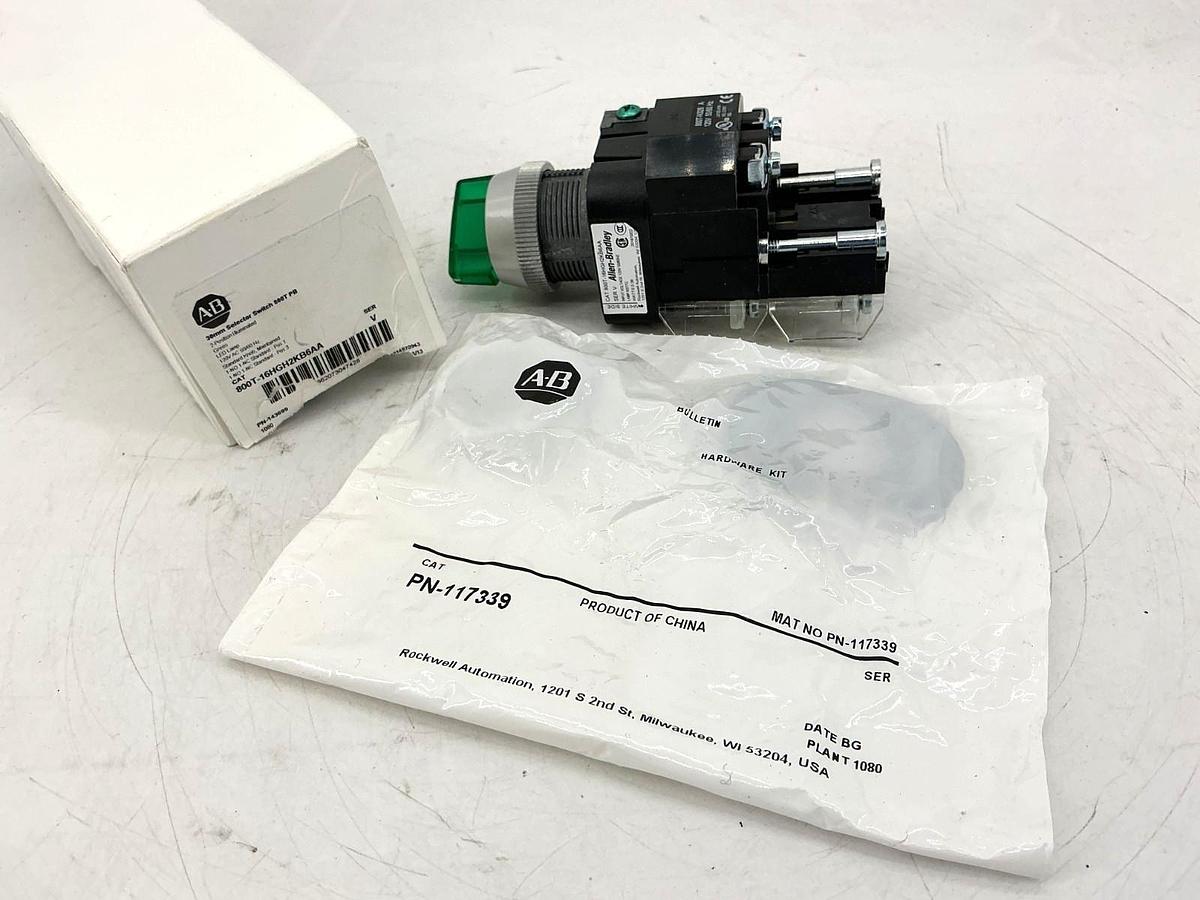 New Allen Bradley 800T-16HGH2KB6AA Ser V Selector Switch 2Pos Green LED 120V