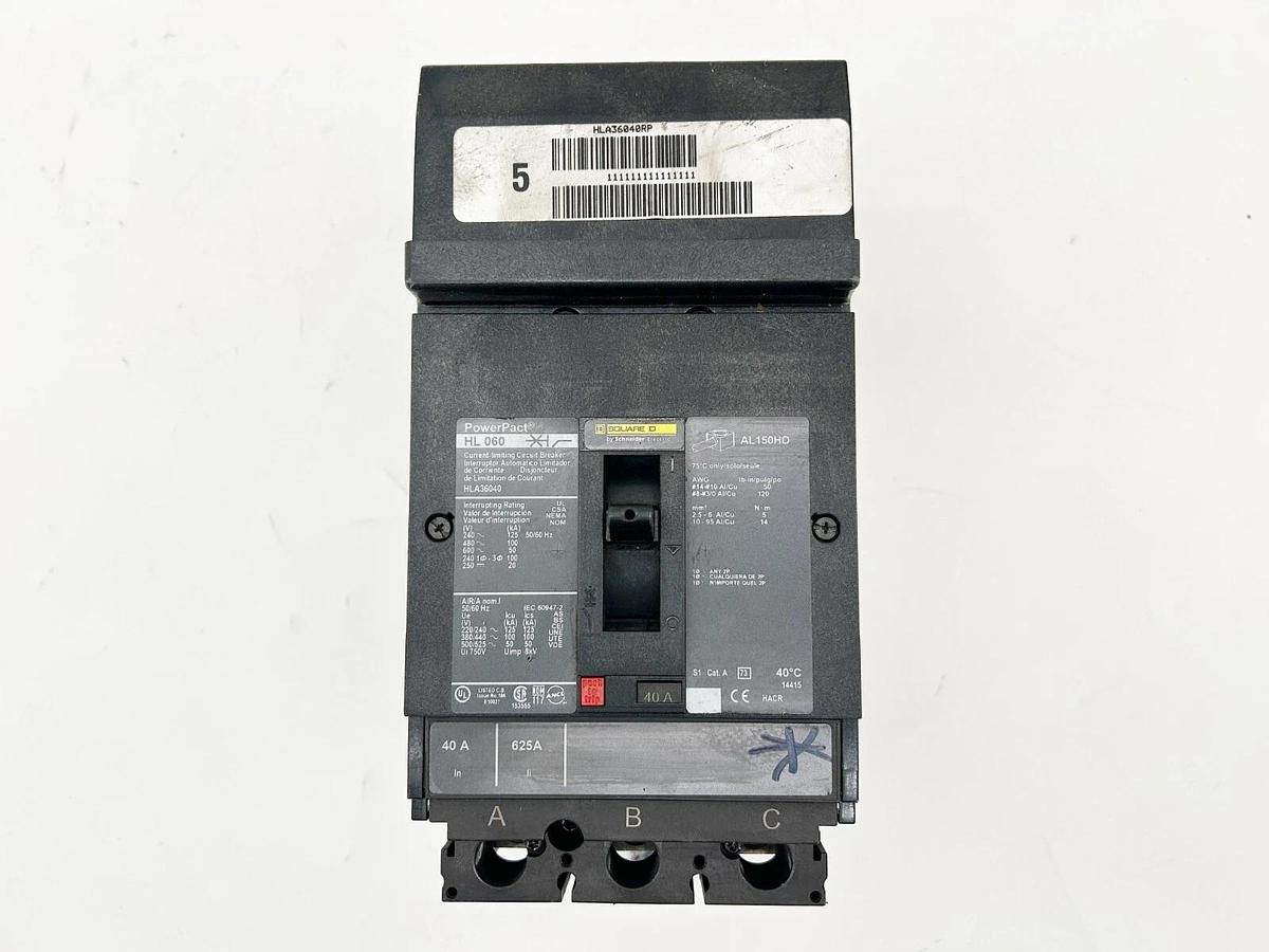 Used Square D HLA36040 Circuit Breaker 40A 3P 600V 3 Phase