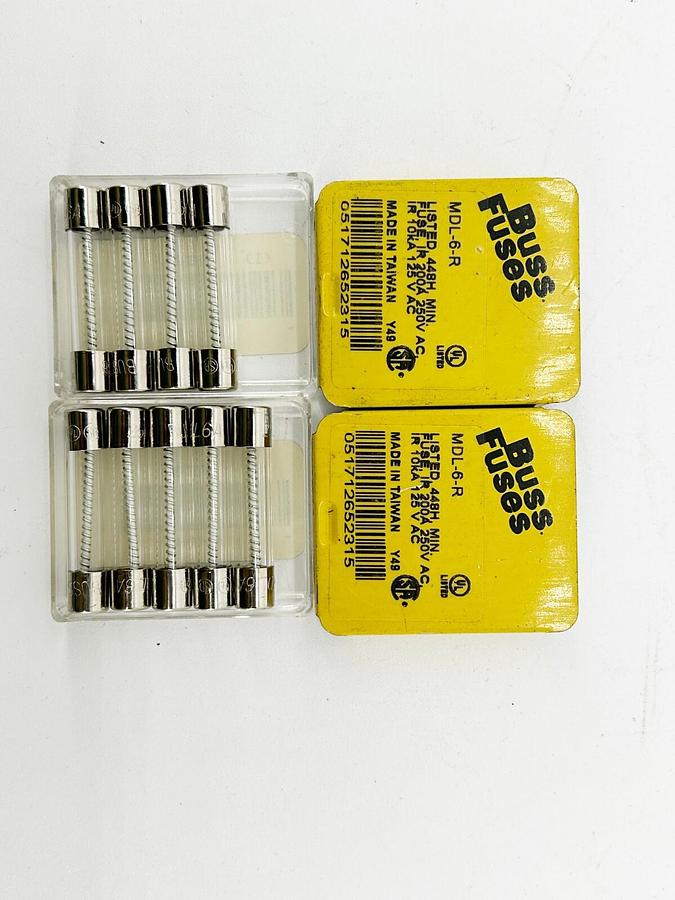 New Lot of 9 Bussmann MDL-6-R Glass Time Delay Fuse 6A 250V