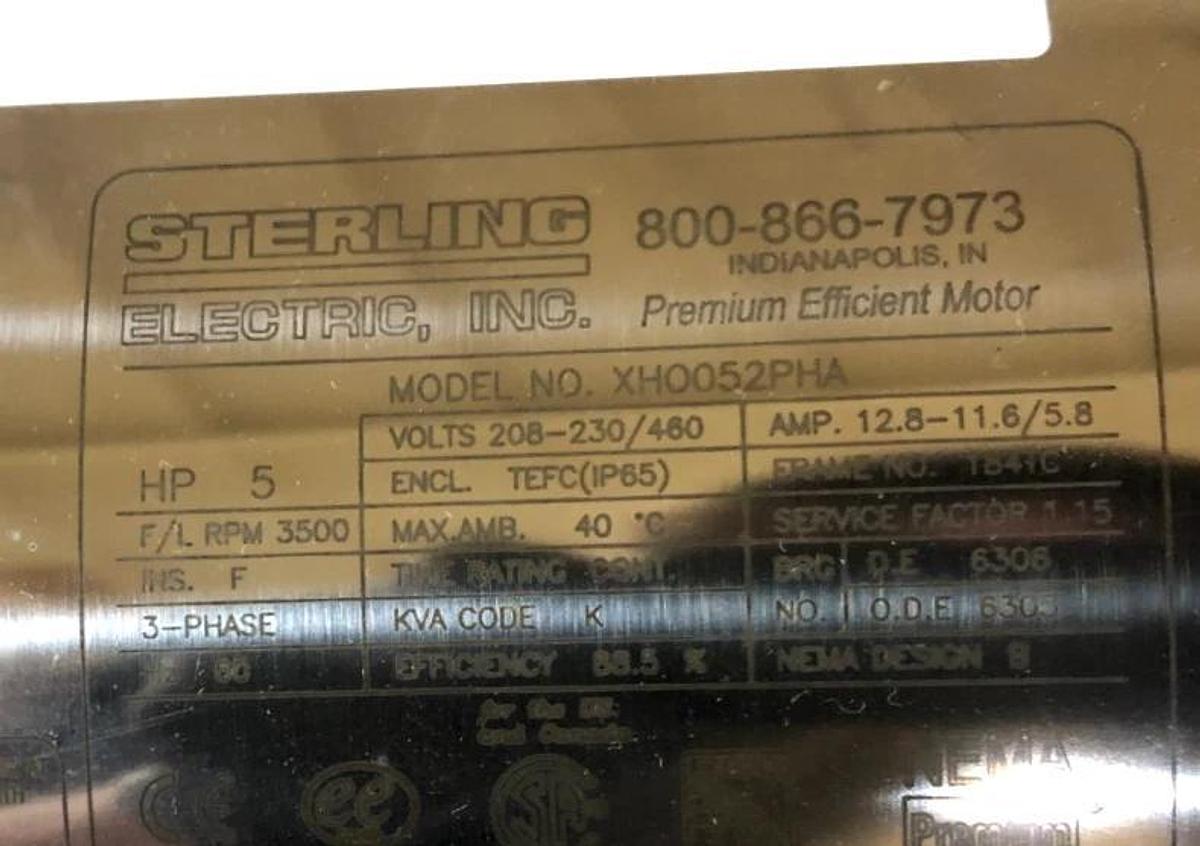New Sterling XH0052PHA Washdown Motor 5HP 208-230/460V 3500rpm 3PH - No Box