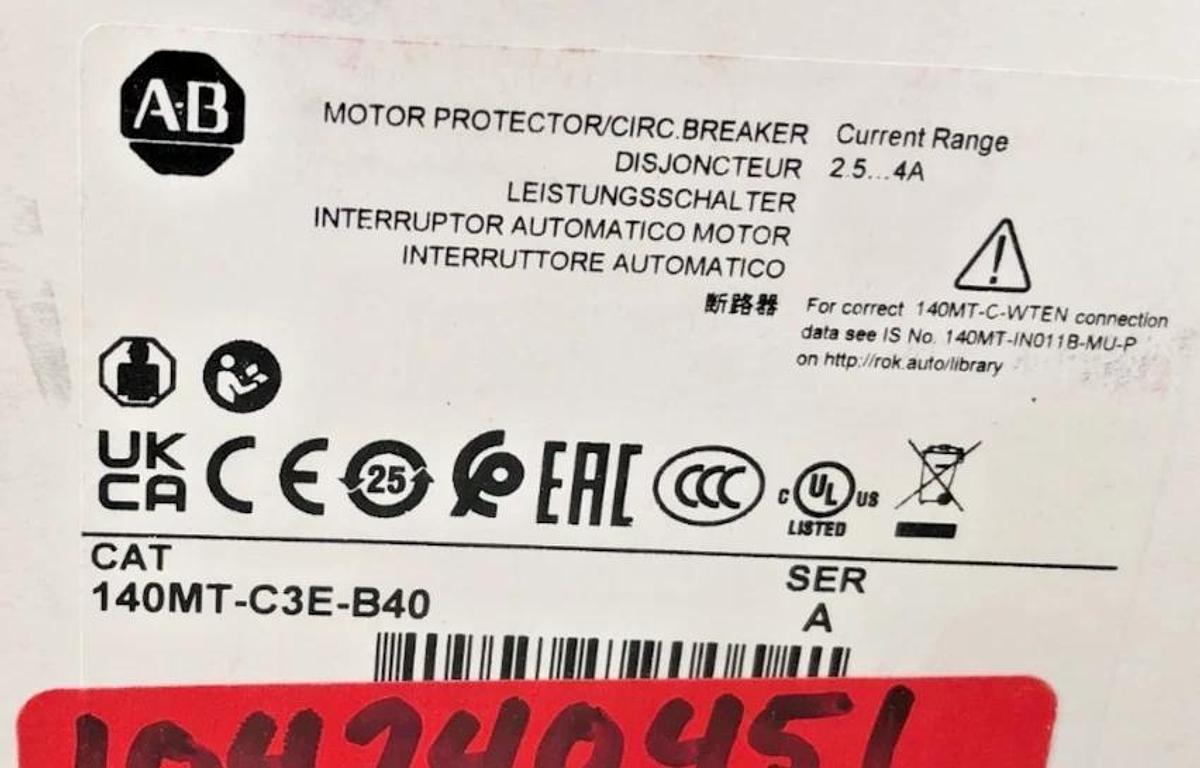 New Allen Bradley 140MT-C3E-B40 Ser. A Motor Protector Breaker 2.5-4A