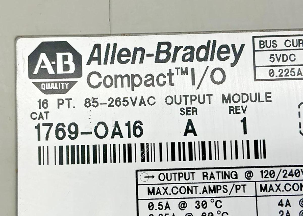 Used Allen Bradley 1769-OA16 Ser A Compact I/O Output Module 16PT 85-265VAC