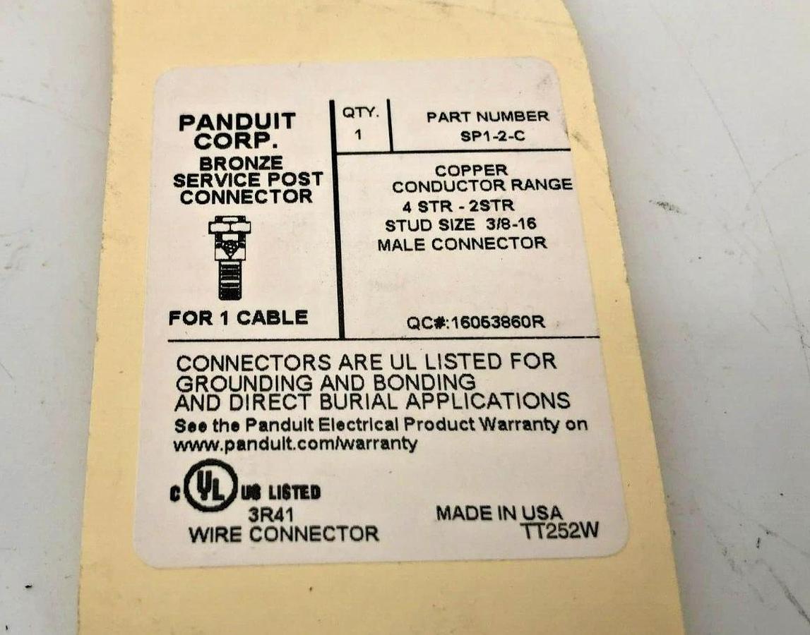 New Panduit SP1-2-C Grounding Service Post Connector, Bronze, Male