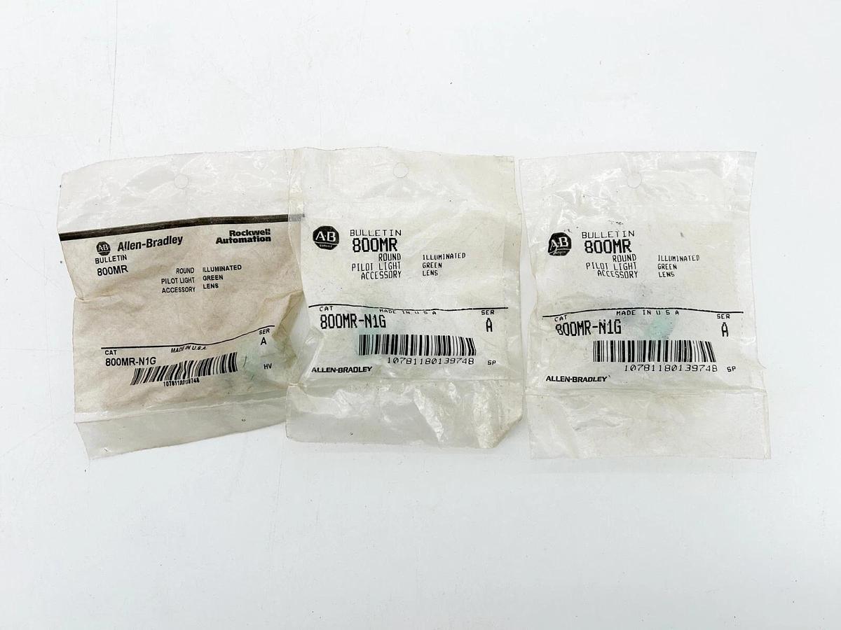 New Lot of 3 Allen Bradley 800MR-N1G Pushbutton Lens Cap Green Ser.A