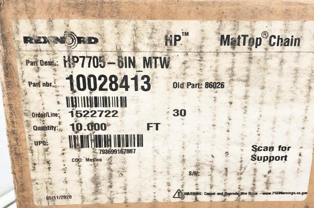 New Rexnord HP7705-6IN-MTW MatTop Chain 10028413 10FT.