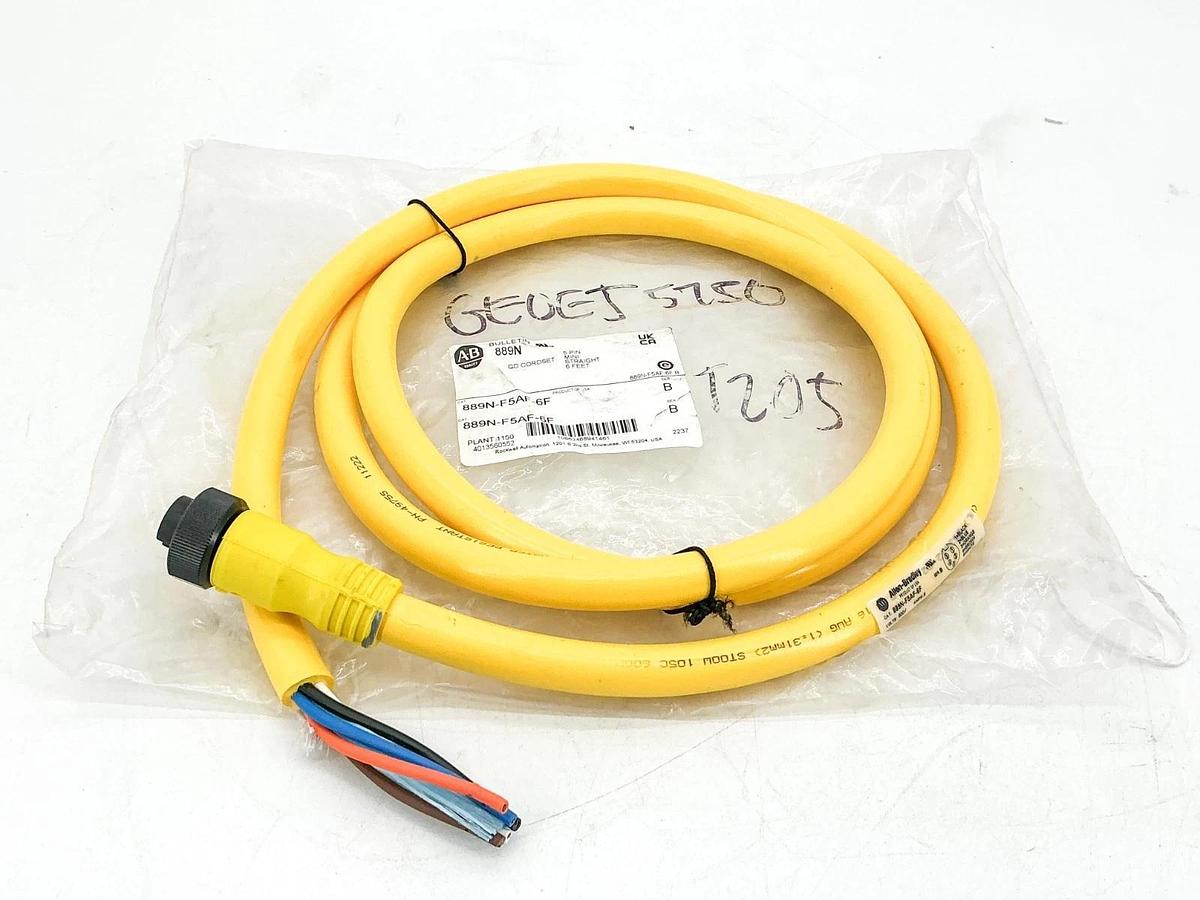 New Allen Bradley 889N-F5AF-6F QD Cordset 5Pin Mini Straight 6' Ser.B