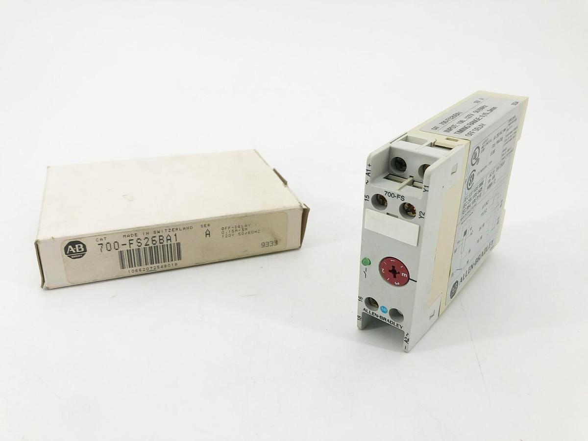 New Allen Bradley 700-FS26BA1 Ser. A Timing Relay 100-127V 0.15-3min Off-Delay
