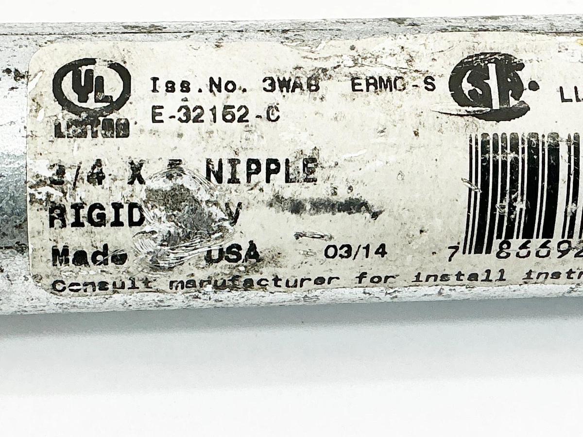 New Lot of 2 Wheatland E-32152-C 3/4X5 Conduit Nipple 3/4"X5" - No Box