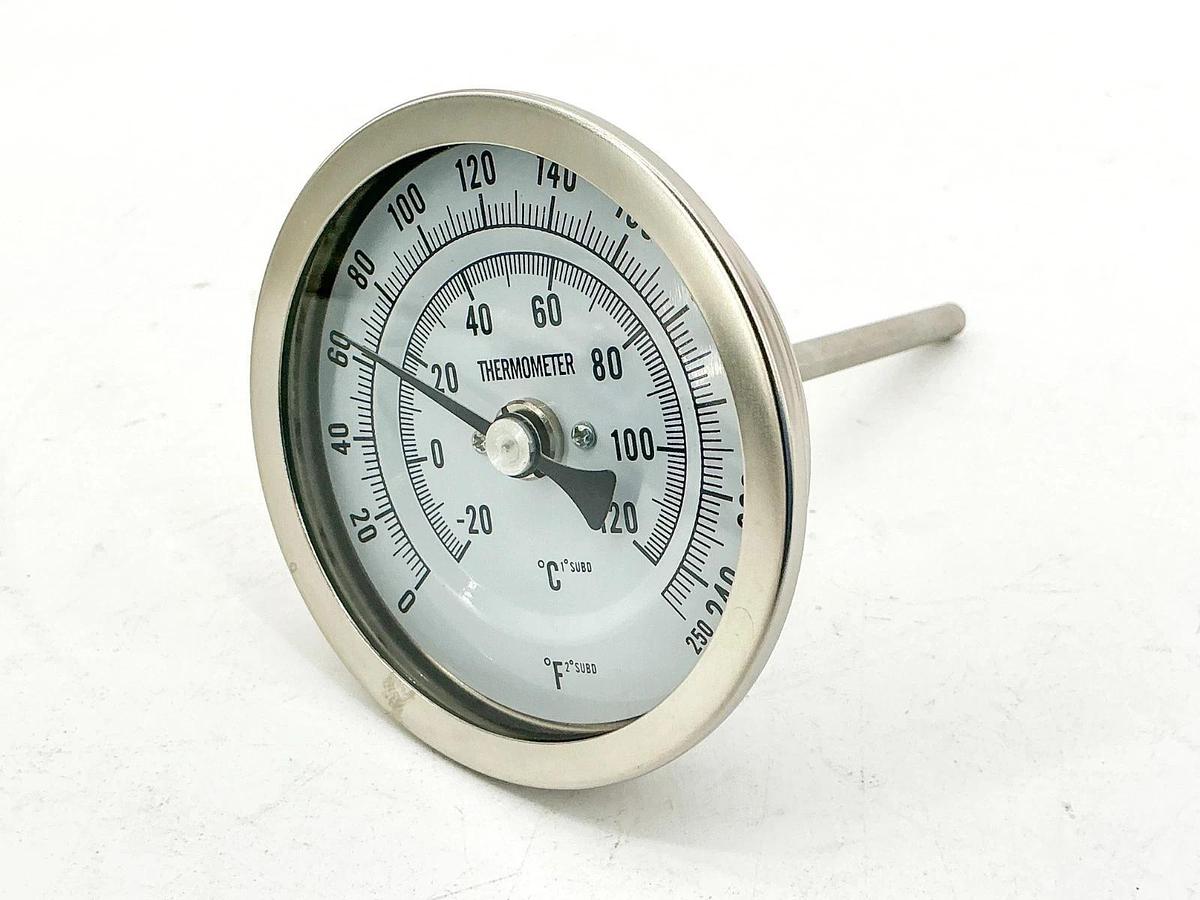 New 1NFY6Bimetal Thermometer 0-250F 3-1/2" Face 4" Stem