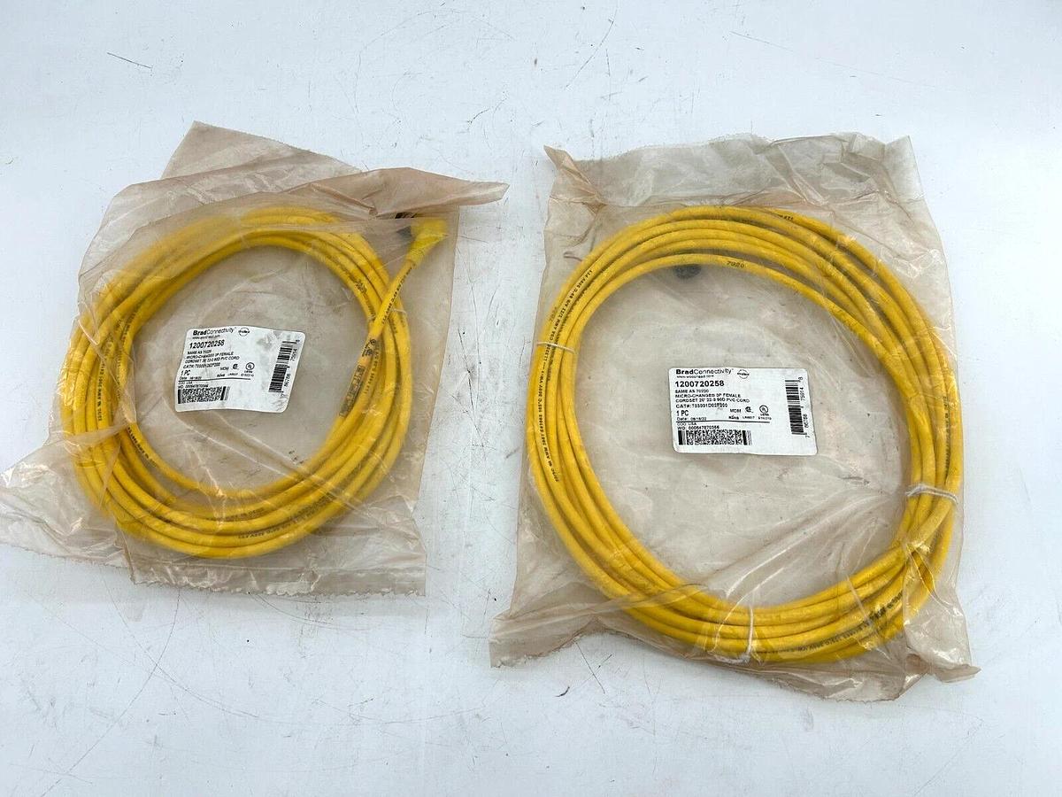 New Lot of 2 Brad Connectivity 1200720258 Micro-Change 3p Female Cordset 20'