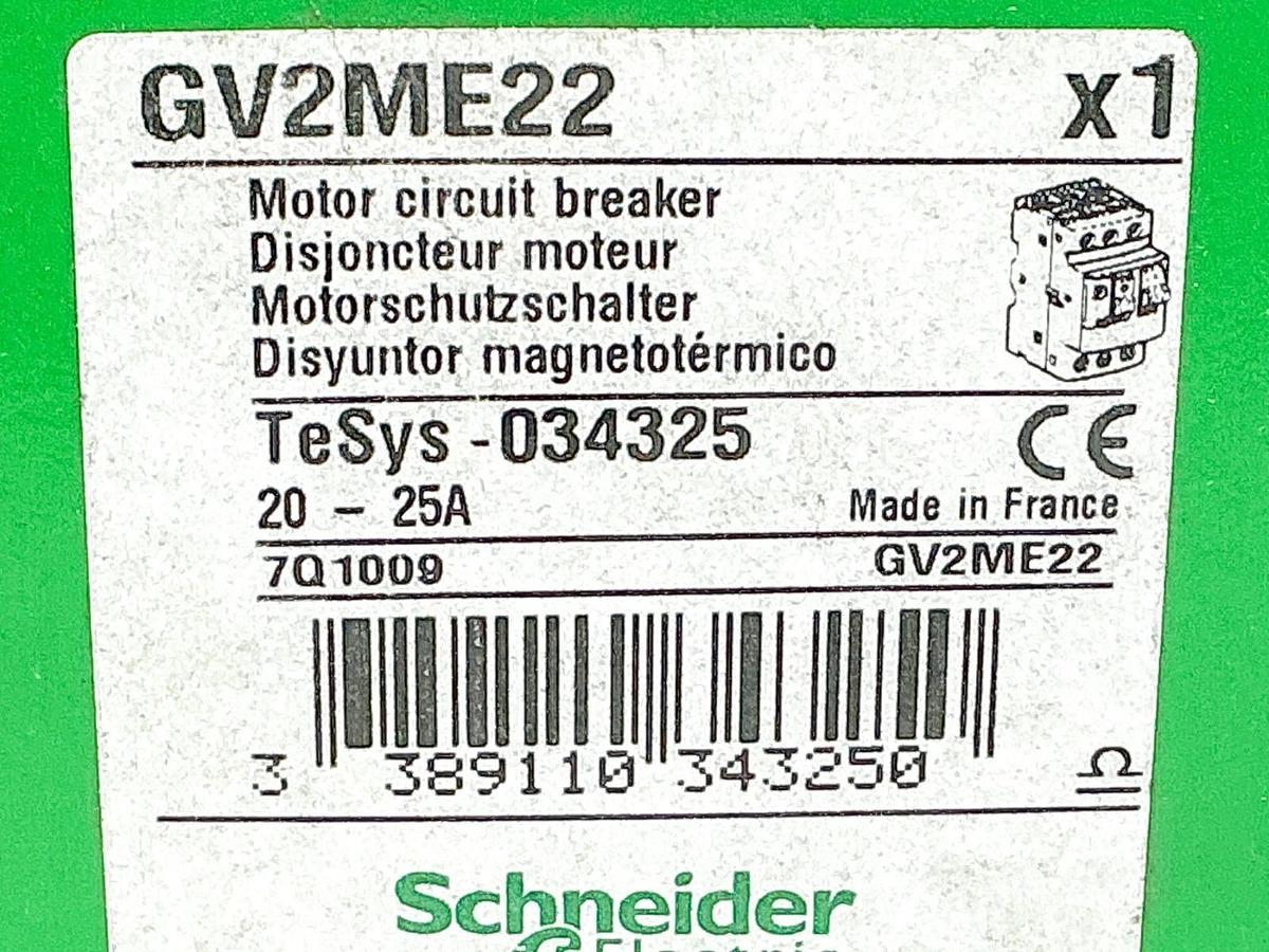 New Schneider Electric GV2ME22 Motor Circuit Breaker 690V 20-25A 20HP 034325