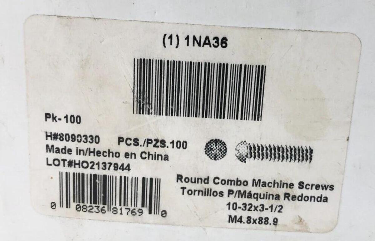Box of 130 New Hillman 1NA36 Round Combo Machine Screws #10-32 x 3-1/2"