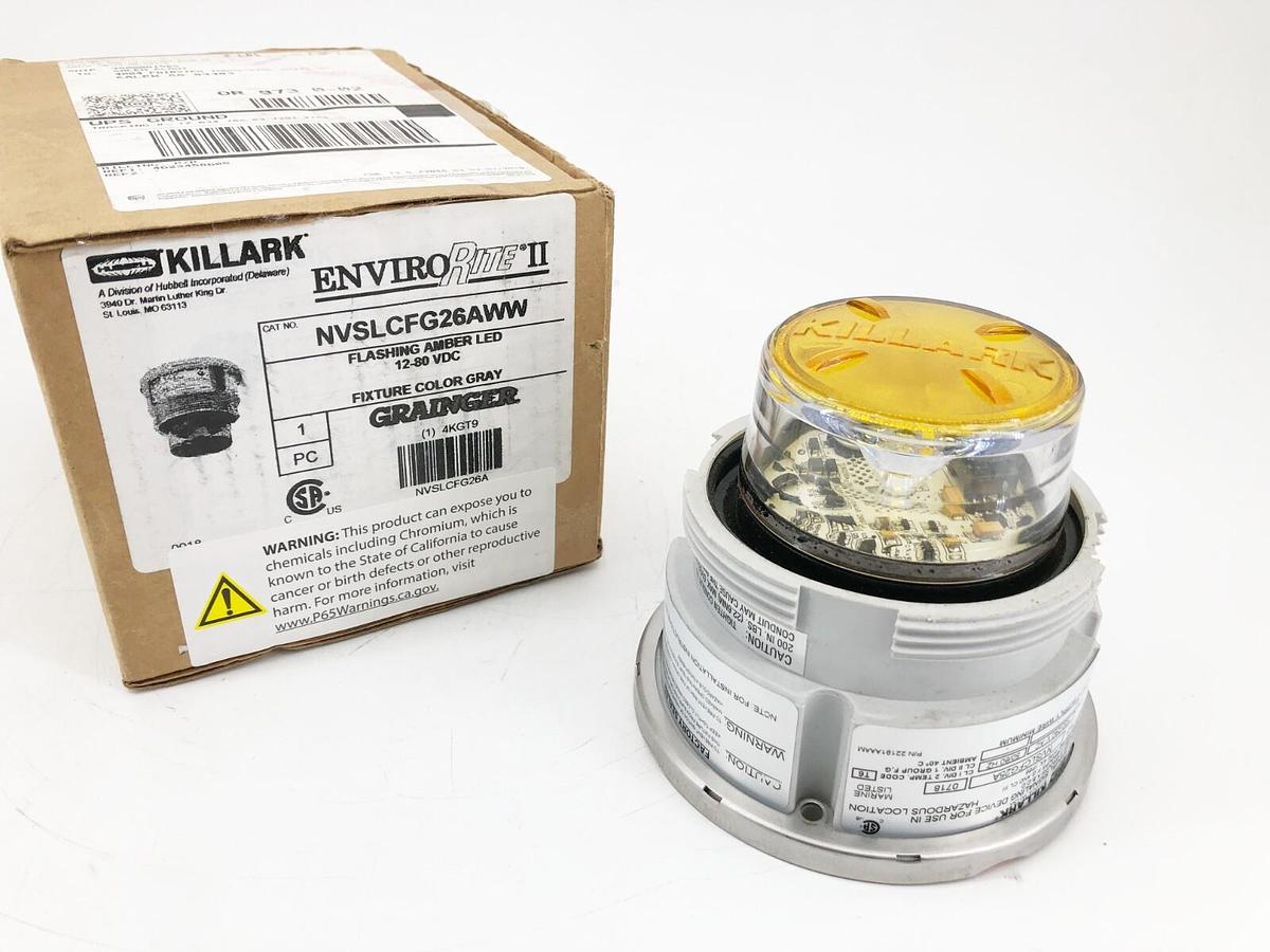 New Hubbell Killark NVSLCFG26AWW Flashing Amber LED Light 12-80VDC Gray Fixture