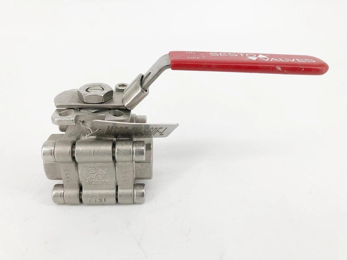 New Sesto Valves M32S-0M-S60F-L Ball Valve 1/2" CF8M 2000WOG B16.34 - No Box