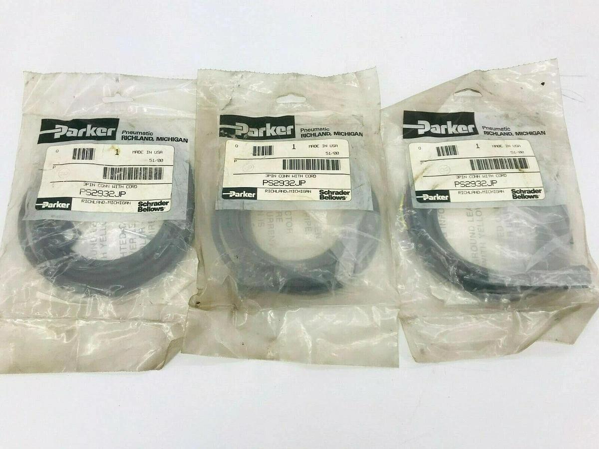 Used Lot of 3 New Parker PS2932JP 3 Pin Connector W/ Cord