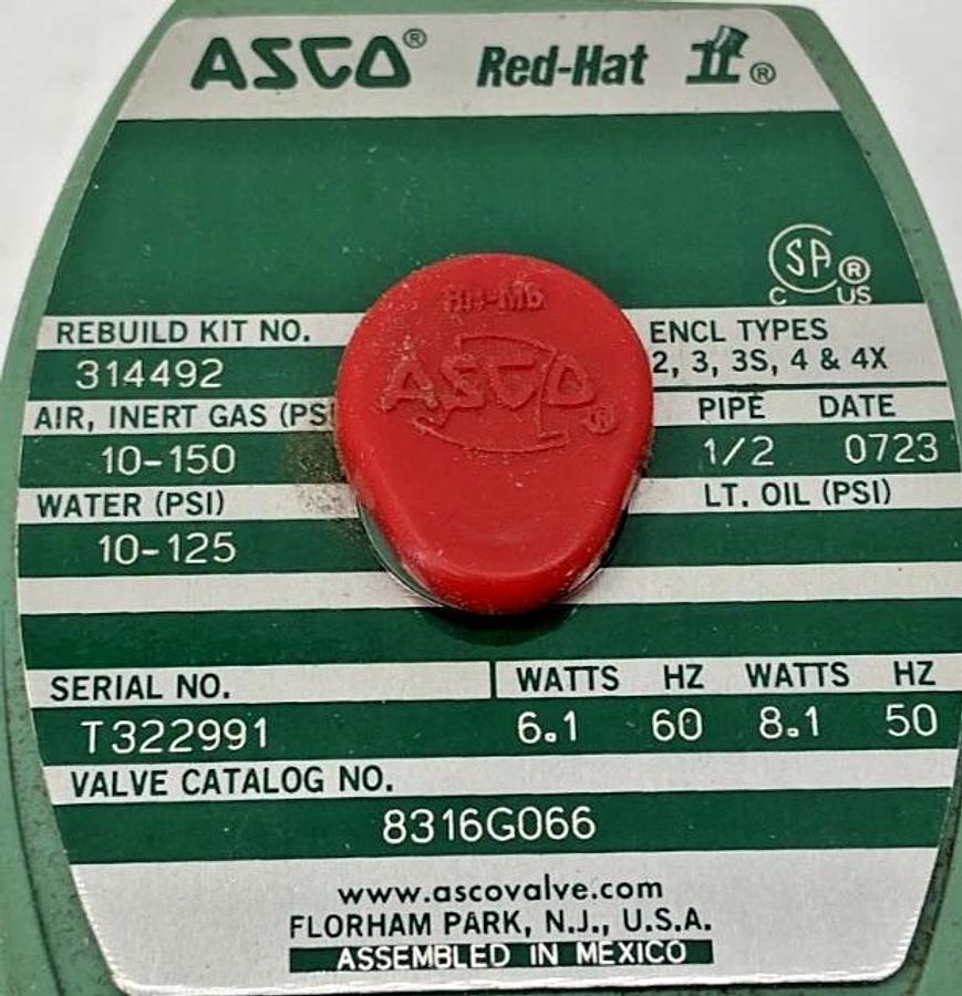 New ASCO 8316G066 110/120V Solenoid Valve 3-Way 10-150PSI 1/2" Pipe 6.1W 50/60HZ